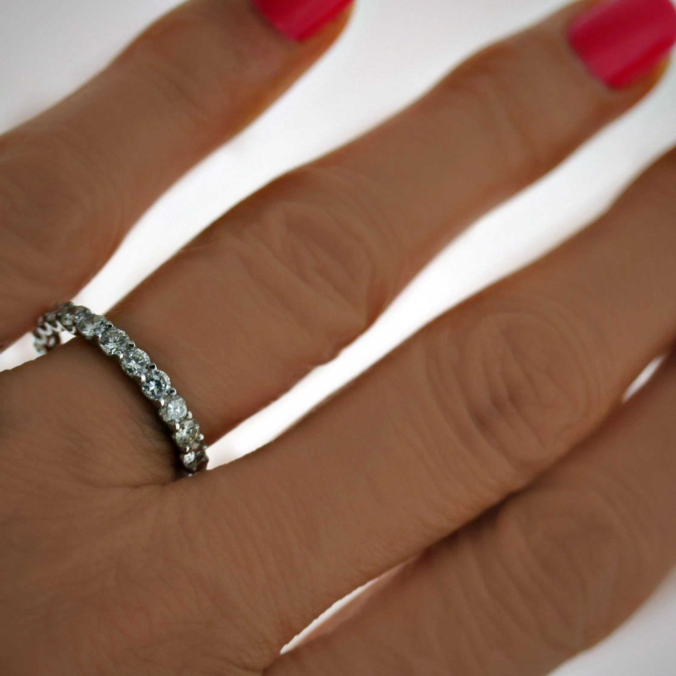 1.00 cwt Diamond Semi Eternity Ring Band 18K White Gold