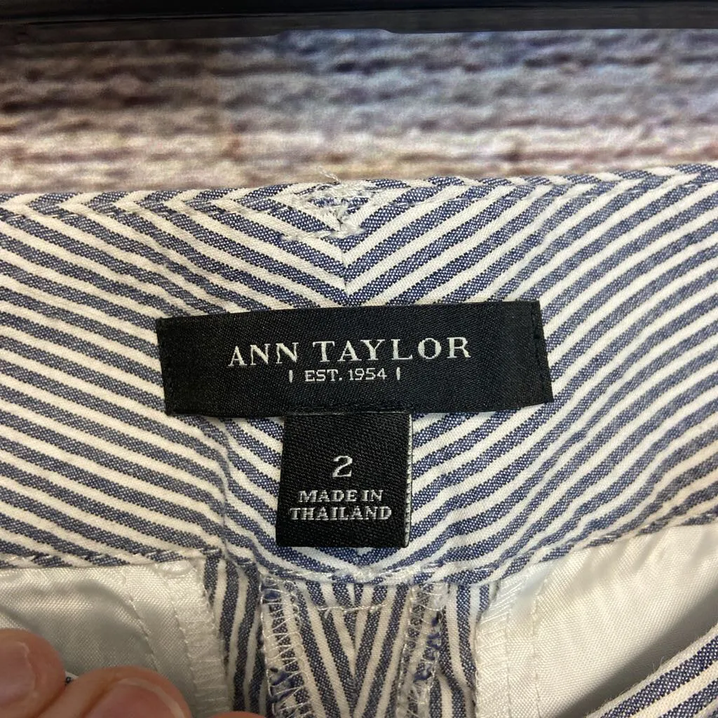 ANN TAYLOR BLUE WHITE STRIPED CAPRIS SIZE 2 TCC