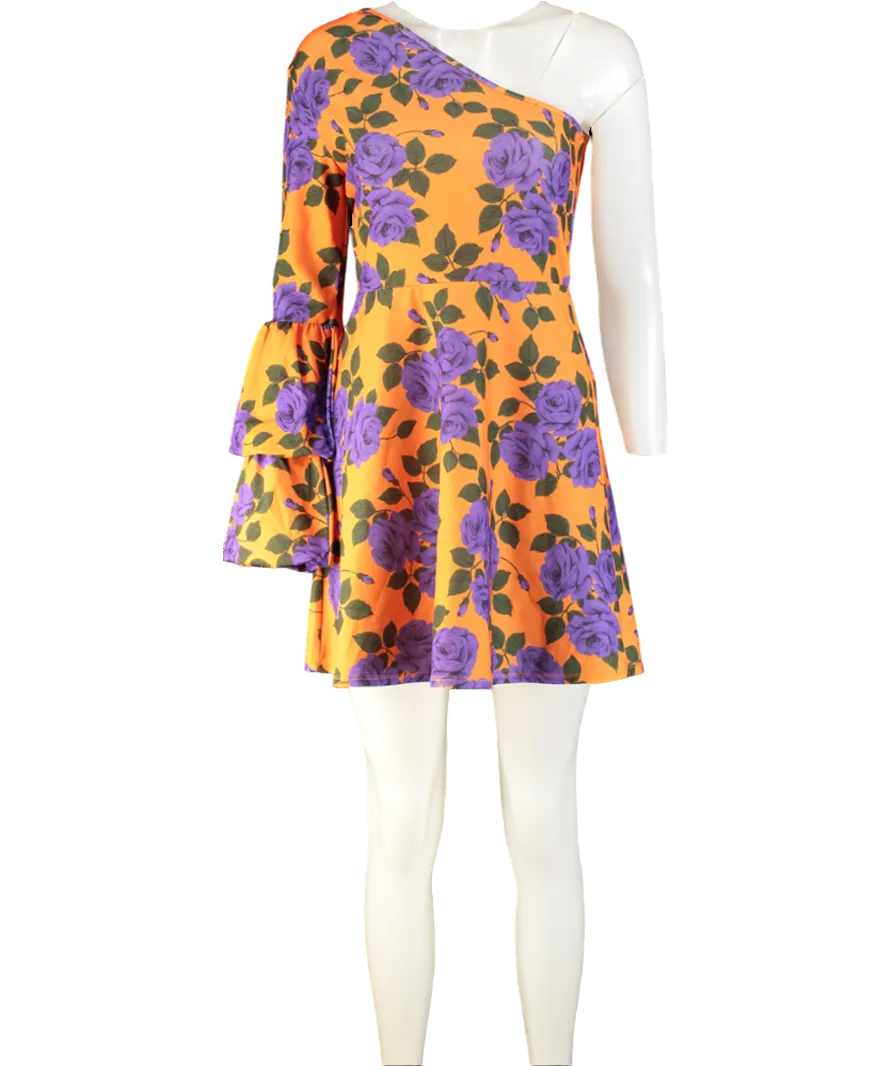 ASOS Design Orange / Purple One Shoulder Skater Mini Dress UK 10