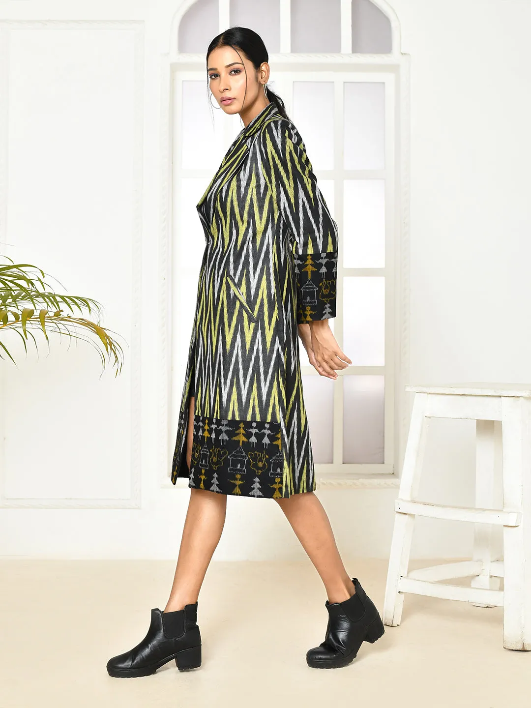 Bia handloom black trench coat for women