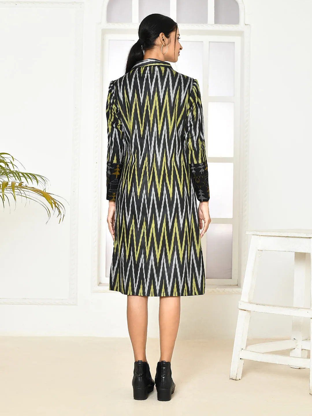 Bia handloom black trench coat for women
