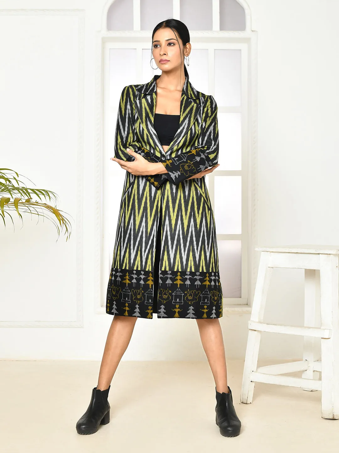 Bia handloom black trench coat for women