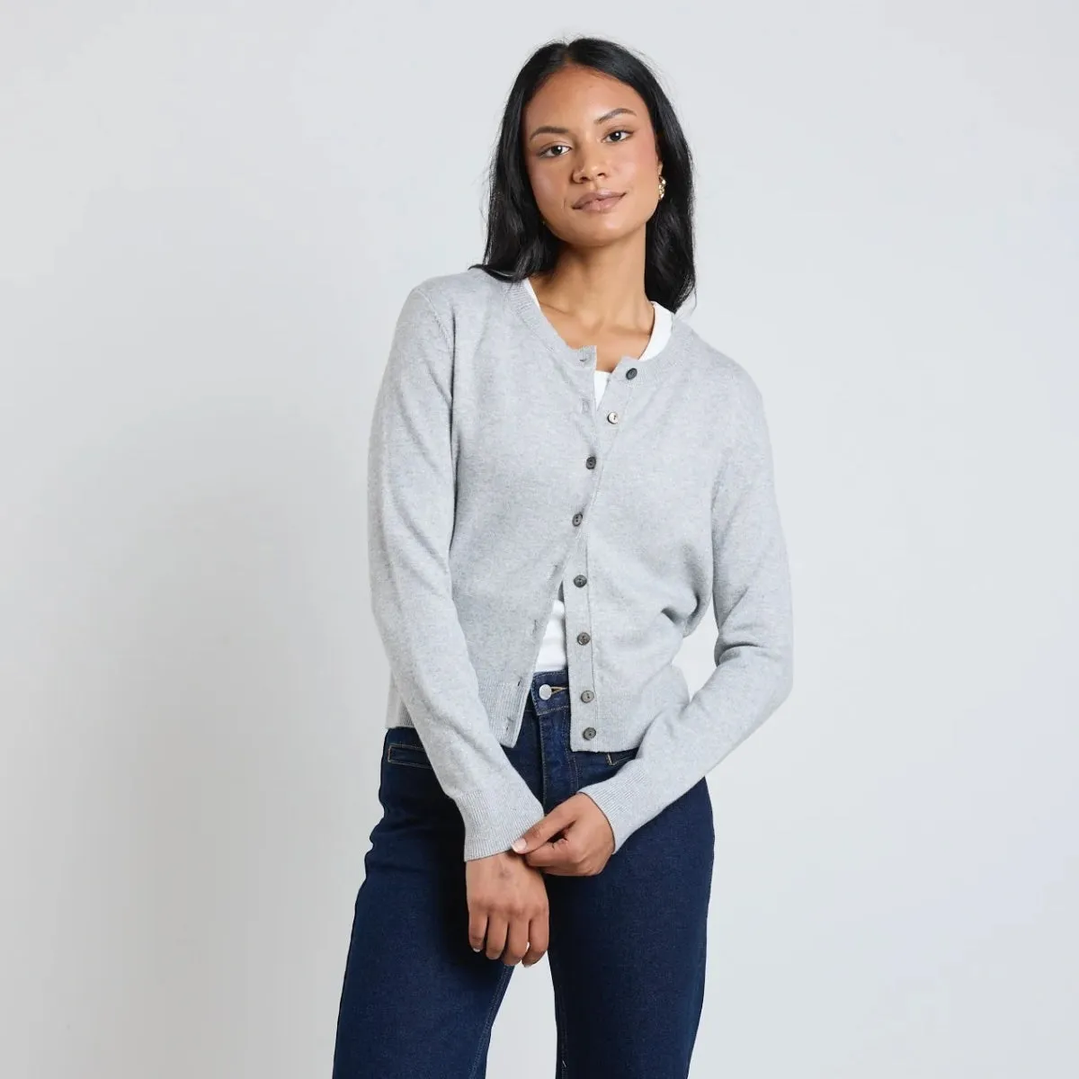 Cashmere Blend Cardigan (Light Grey)