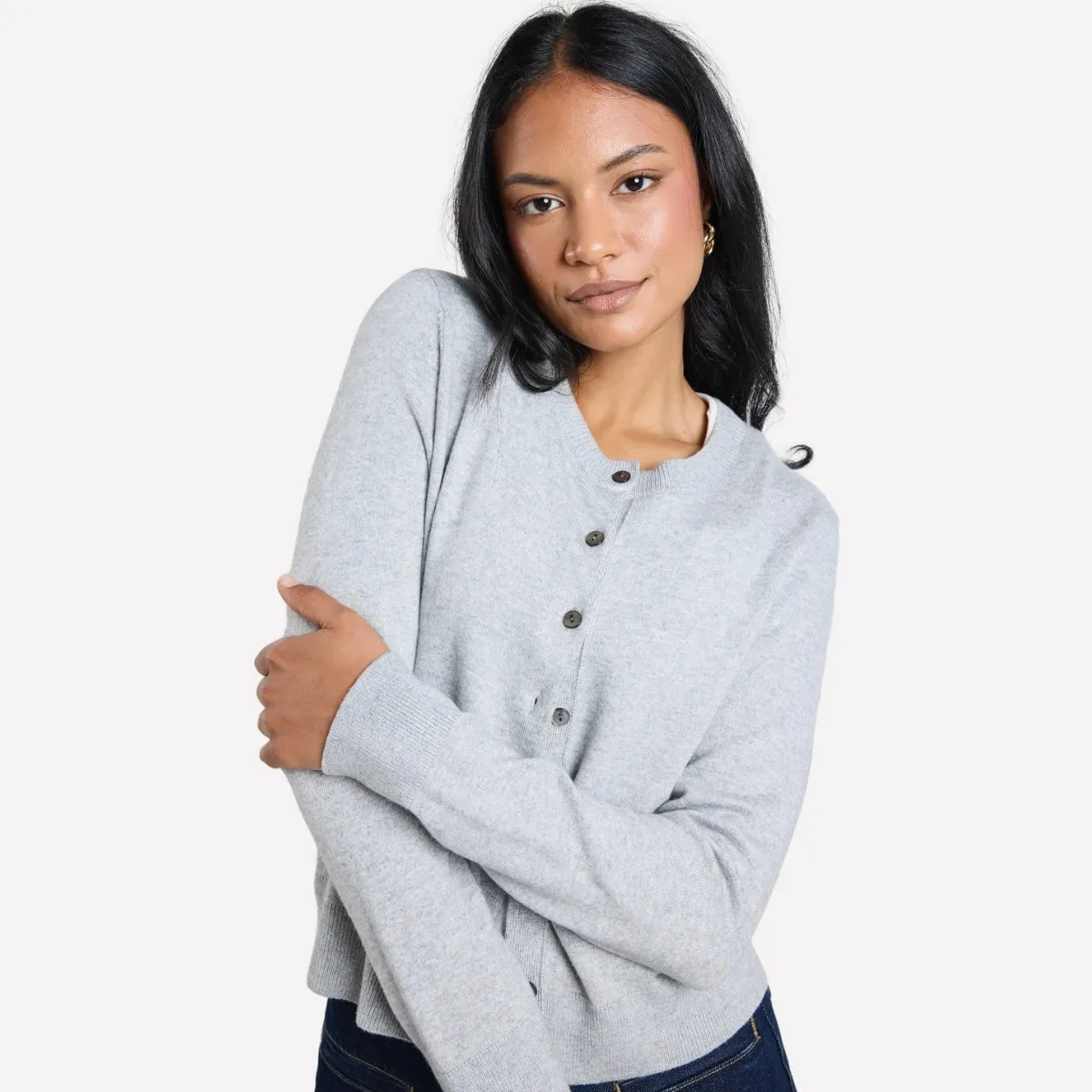 Cashmere Blend Cardigan (Light Grey)