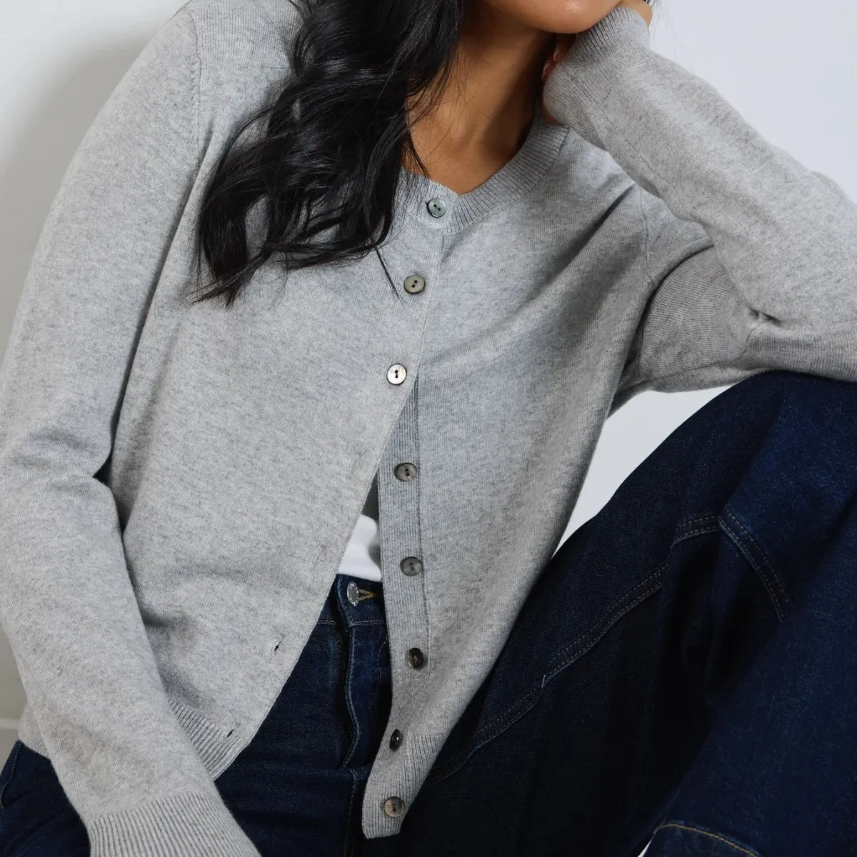 Cashmere Blend Cardigan (Light Grey)