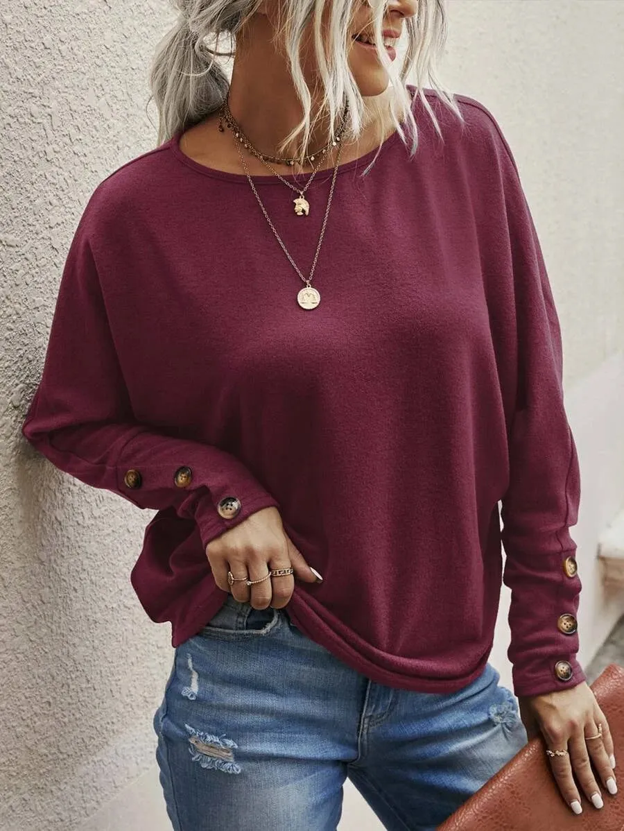 Casual Long Sleeve Round Neck Top Blouse