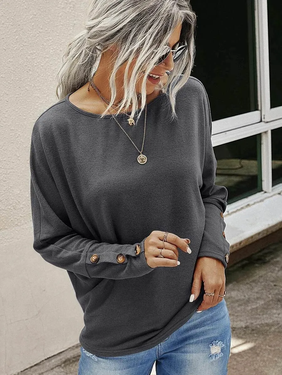 Casual Long Sleeve Round Neck Top Blouse