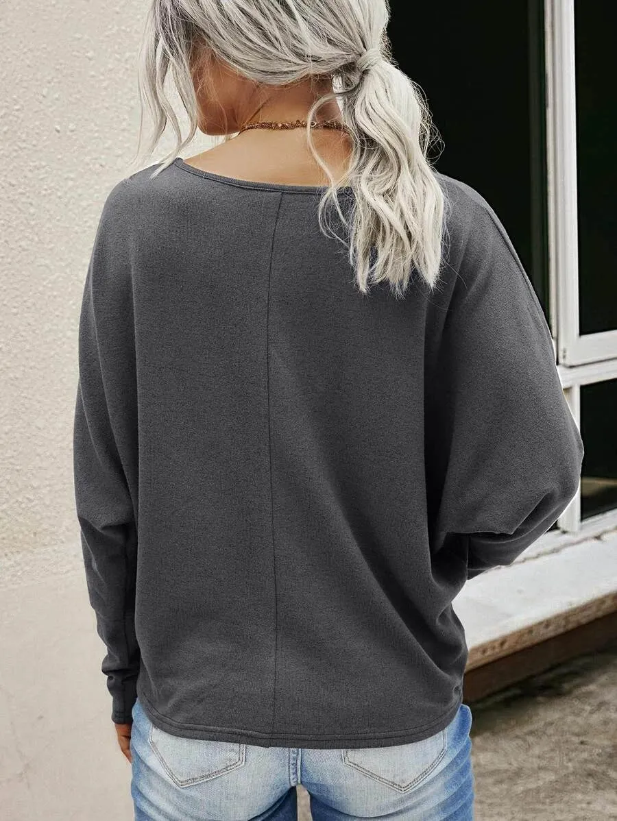 Casual Long Sleeve Round Neck Top Blouse
