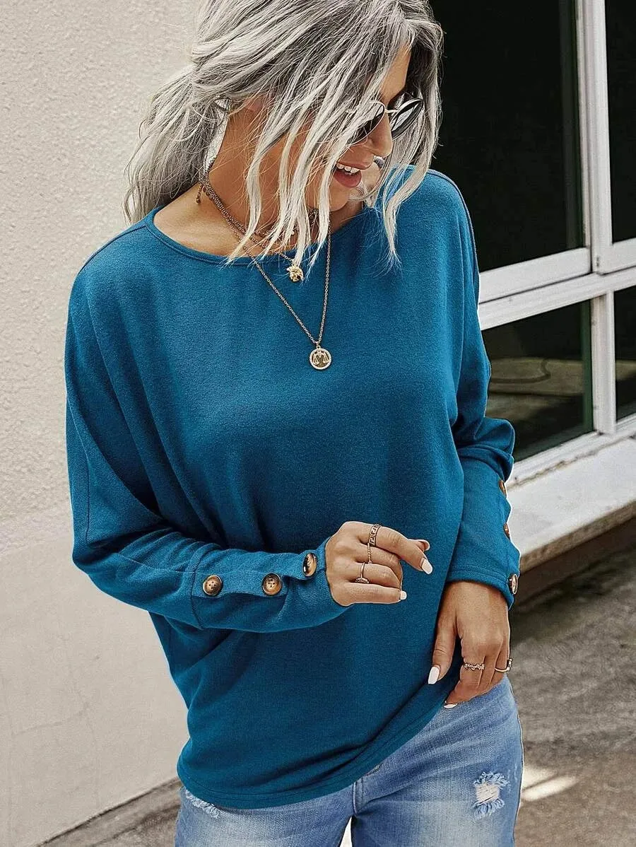 Casual Long Sleeve Round Neck Top Blouse