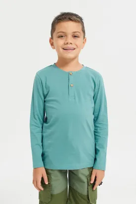 Green Long Sleeve Henley T-Shirt