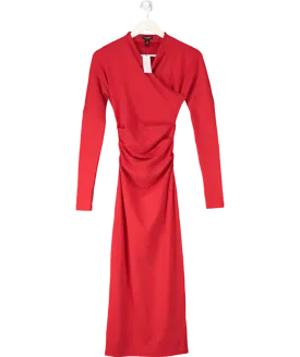 Karen Millen Red The Founder Asymmetric Neck Midi Dress UK XS