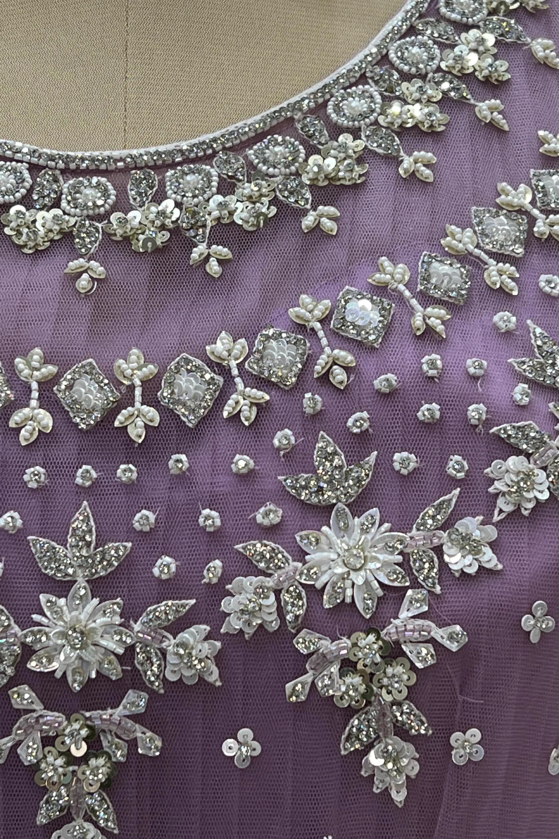 Lavender Stone, Beads, Pearl and Sequins work Bridal and Partywear Gown