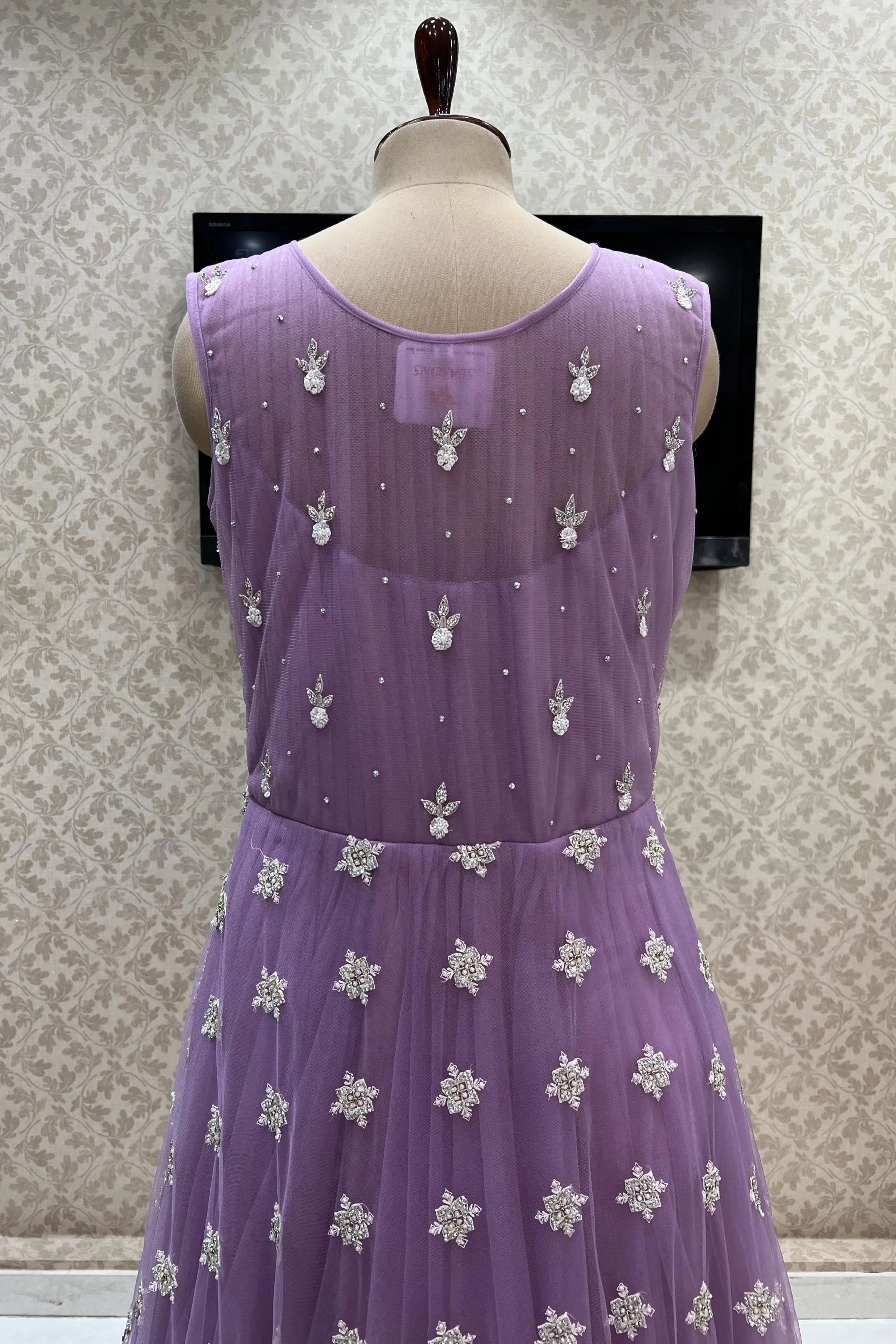 Lavender Stone, Beads, Pearl and Sequins work Bridal and Partywear Gown