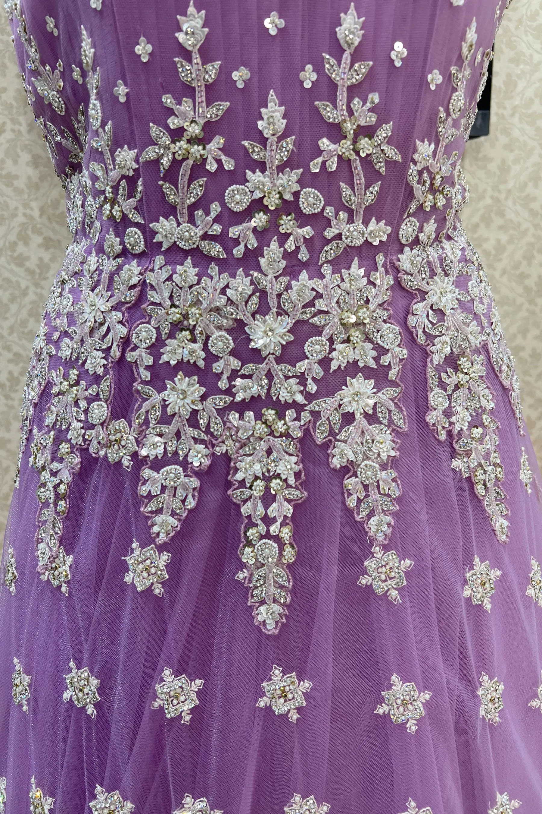 Lavender Stone, Beads, Pearl and Sequins work Bridal and Partywear Gown