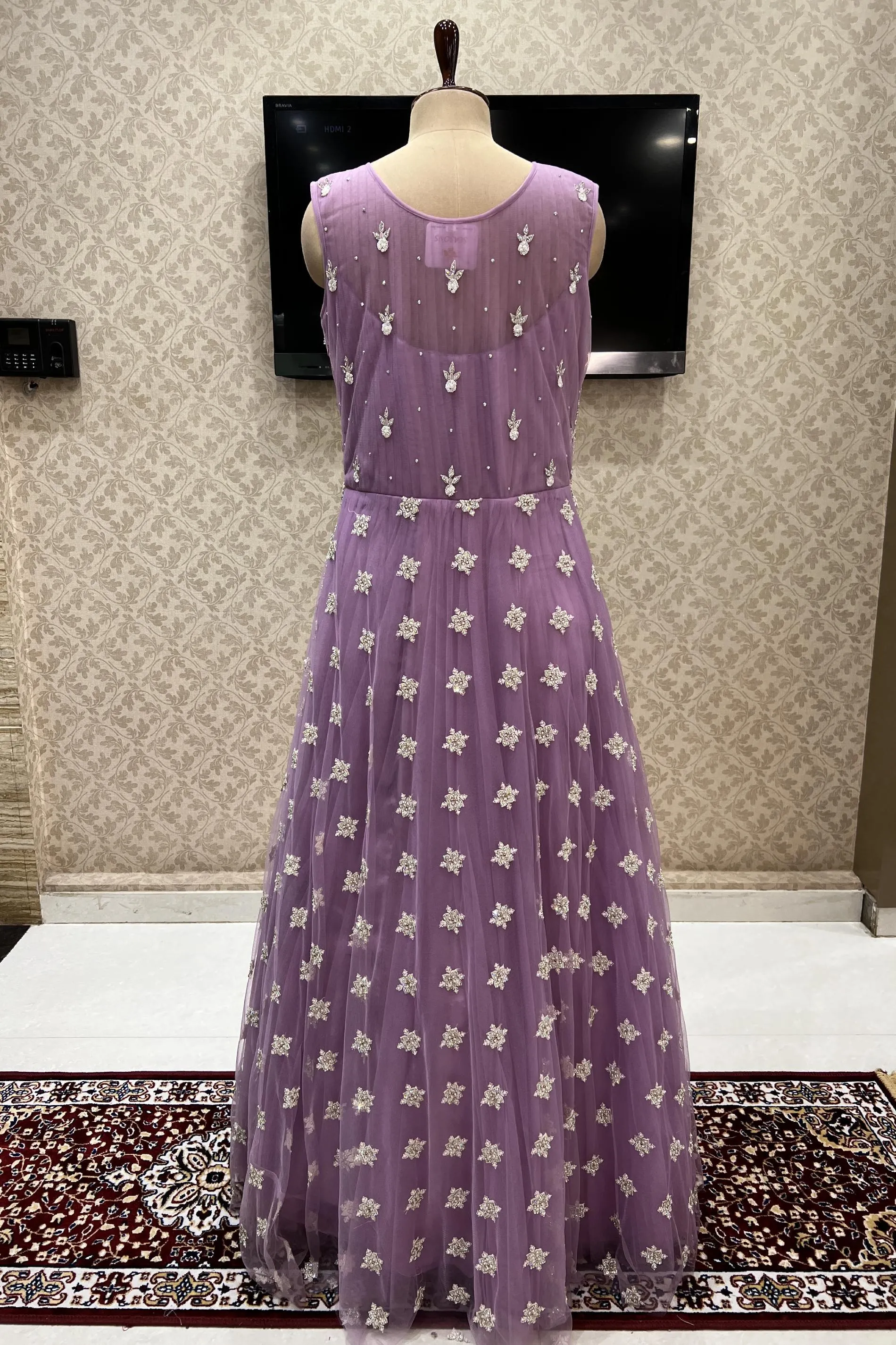 Lavender Stone, Beads, Pearl and Sequins work Bridal and Partywear Gown