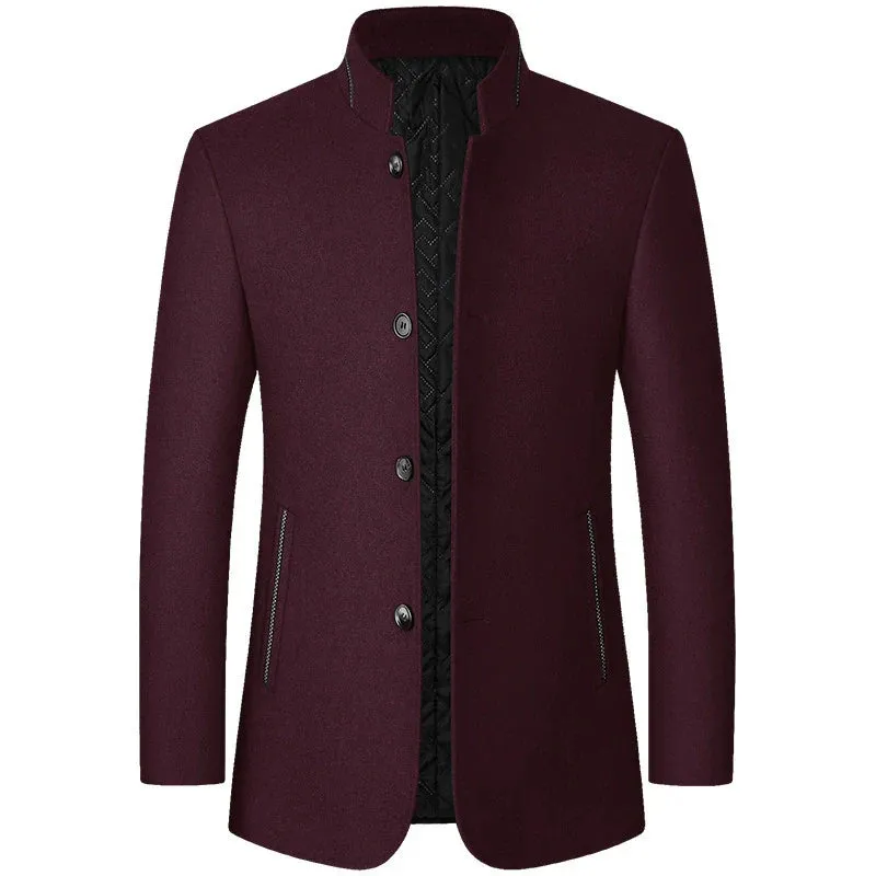 Mens Tailored Coat - Slim Fit - Stand Collar - Quilted Lining - Zip Pocket Details