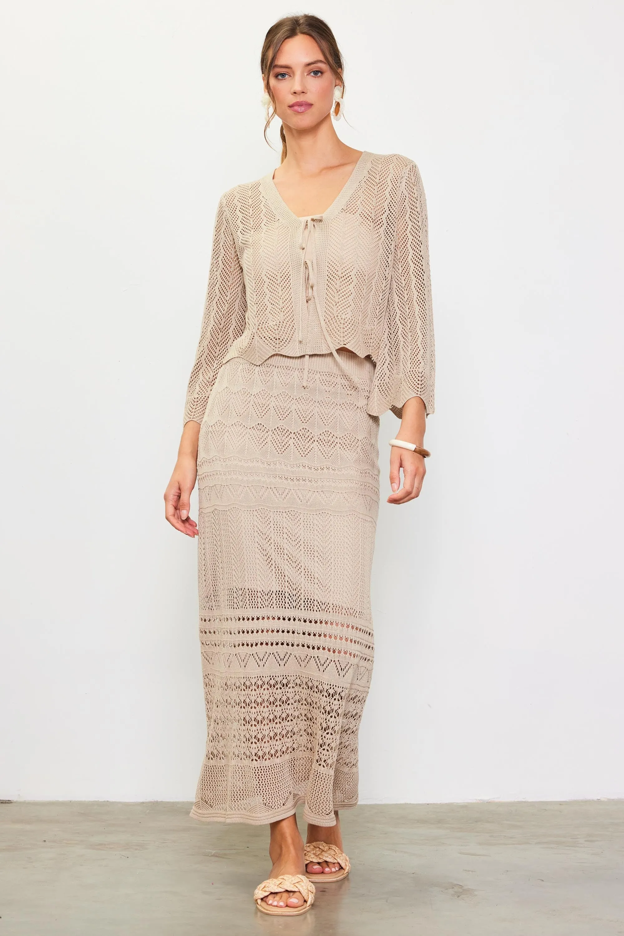 Open Knit Tie Detail Cardigan