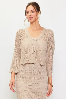 Open Knit Tie Detail Cardigan