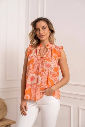 Orange Blossom Printed Cotton Tank Top- One Size