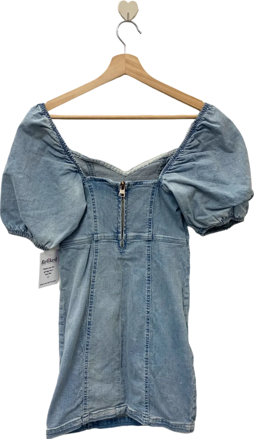 River Island Blue Puff-Sleeve Denim Mini Dress UK 8