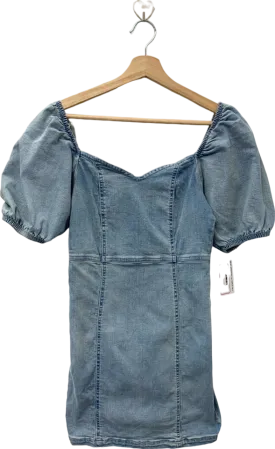 River Island Blue Puff-Sleeve Denim Mini Dress UK 8