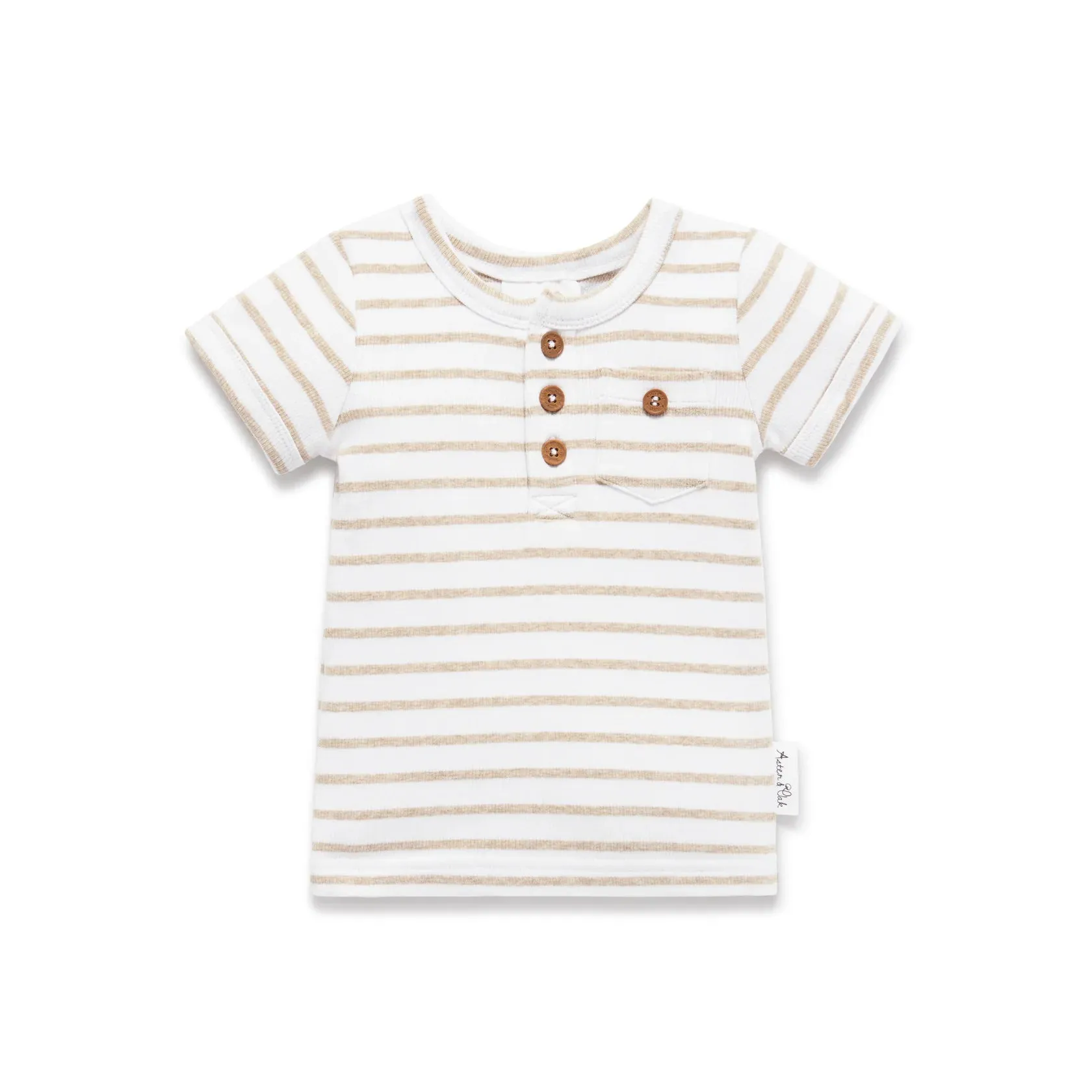 Stripe Rib Henley Top - Oatmeal